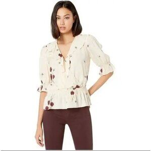 Joie Cream Floral Ruffle Blouse L